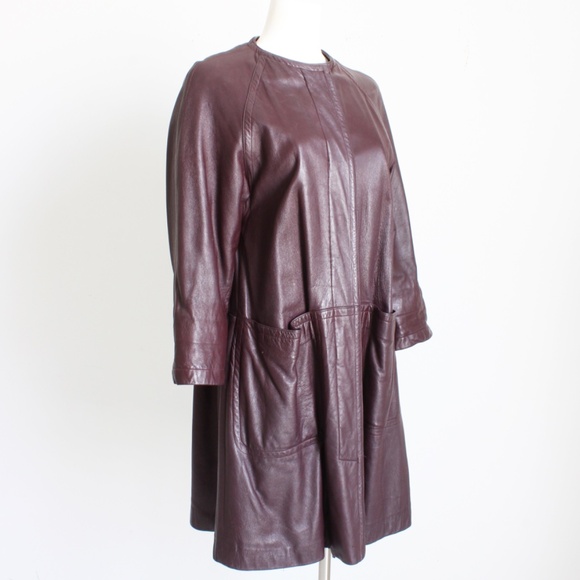 70s Bonnie Cashin For Sills Coat Burgundy Leather Pouch Pockets Lord & Taylor - Picture 3 of 10